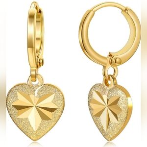 NEW Cute Small Huggie Hoop 18K Gold Filled Dainty Tiny Heart Drop Dangle Earings